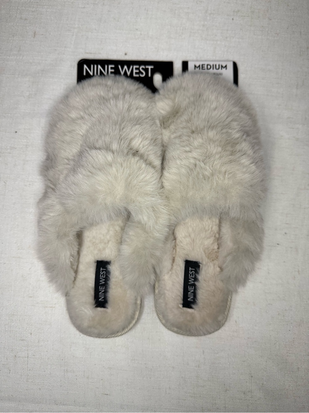 Nine West Cream Plush Faux Fur Slide Slippers